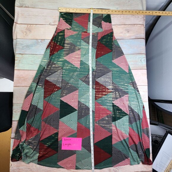 Lularoe Womens Size M Maxi Skirt Red Green Gold Geometric Triangle Print - Picture 6 of 6